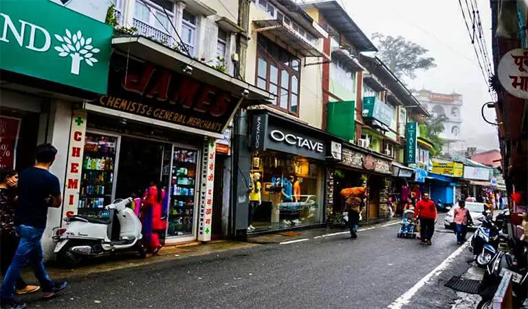 Mall Road in Mussoorie, shops