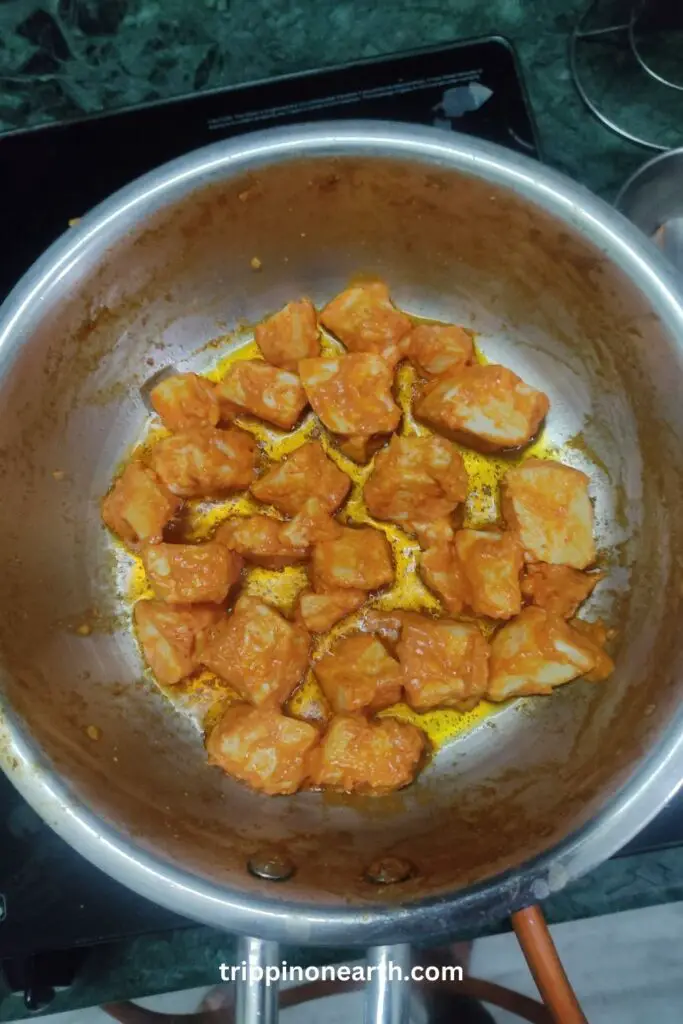 Paneer Tikka Masala, marinaded paneer shallow fried