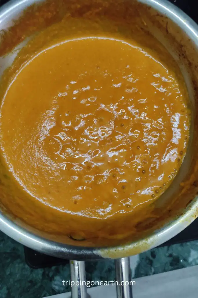 shahi paneer, add onion tomato paste in the spices