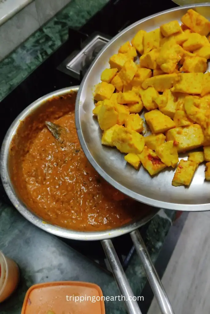 Paneer Butter Masala, add cooked paneer in the gravy