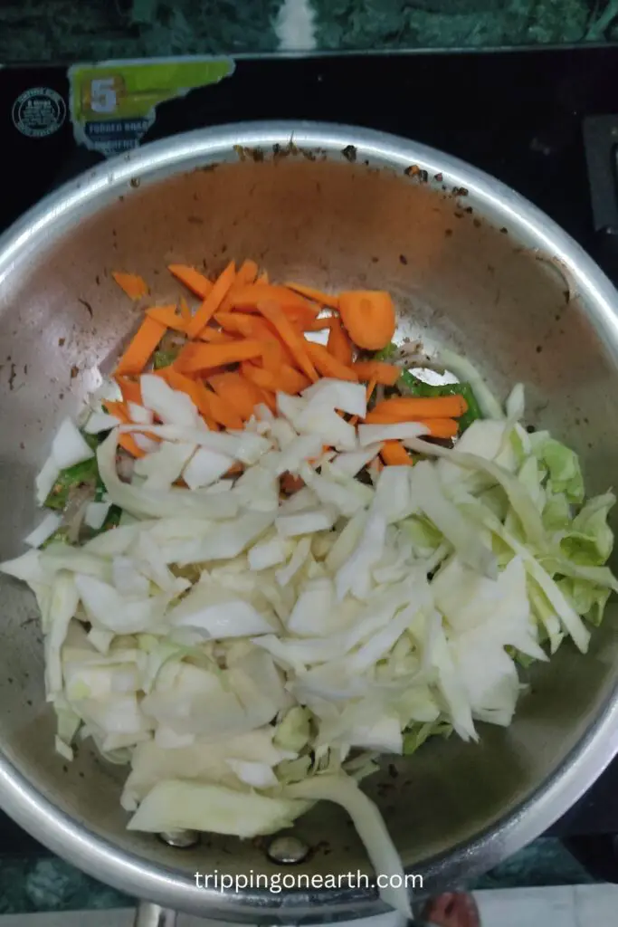 veg frankie, carrot and cabbage in pan
