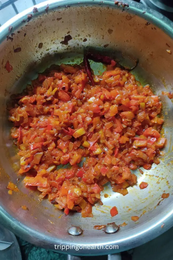 baingan ka bharta. saute tomatoes till cooked