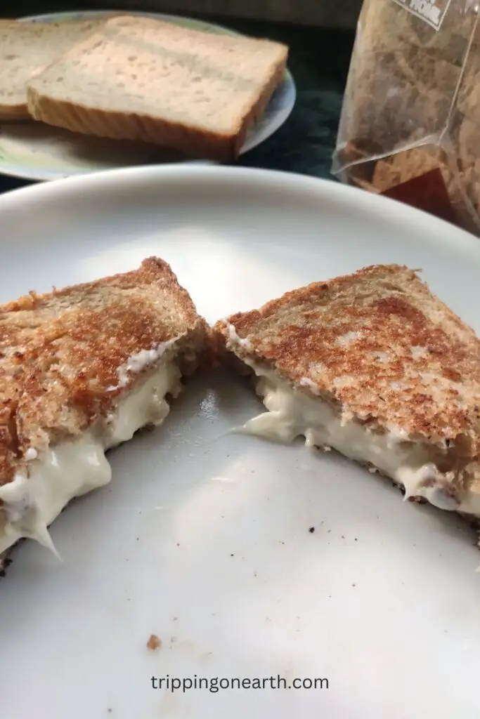 veg cheese grilled sandwich cut in half