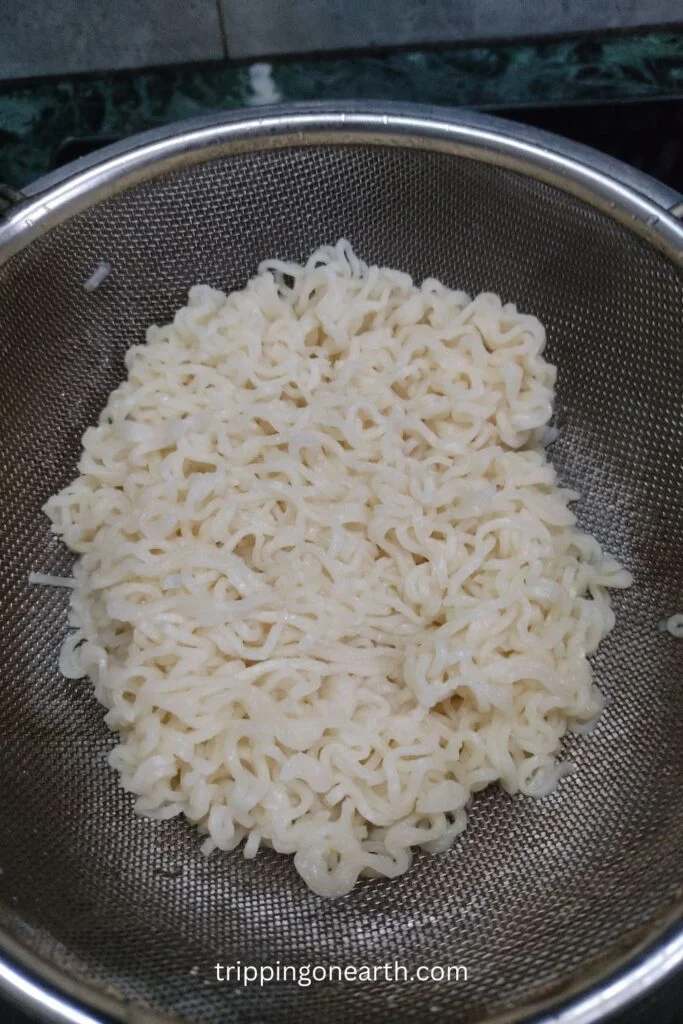 cooked noodles strained out
