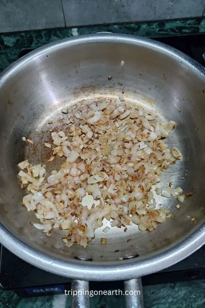 golden brown onion in the pan