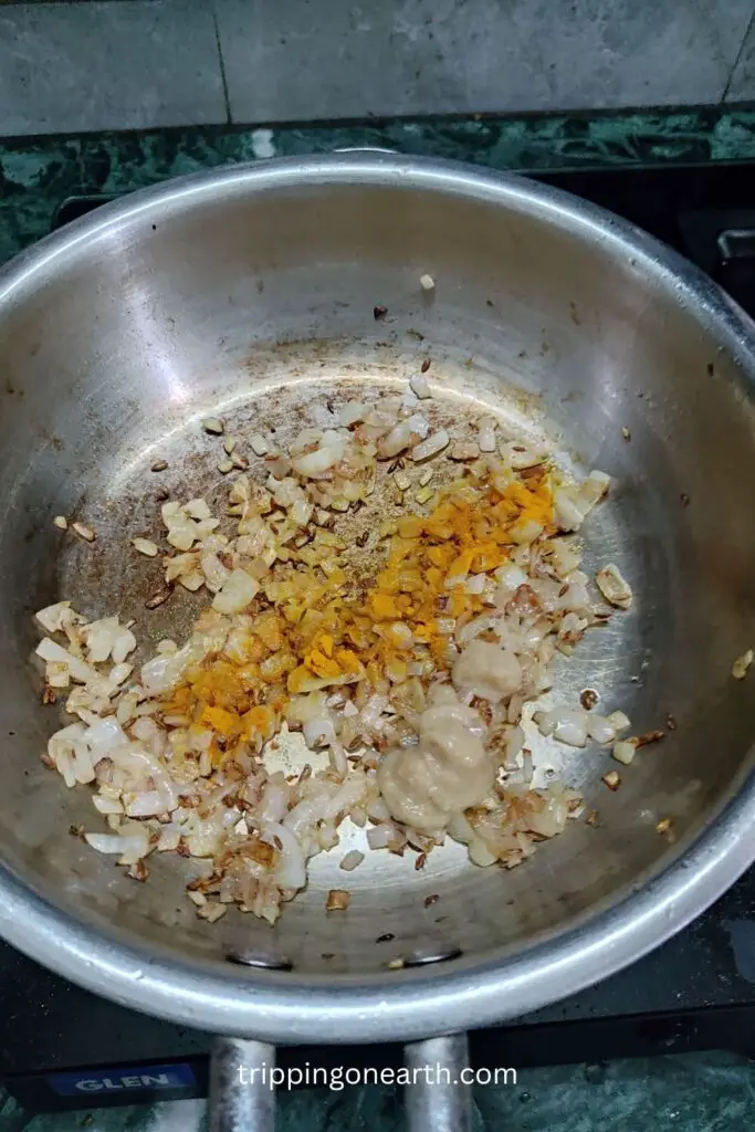 spices poured on onions