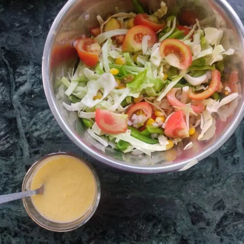 golden girl salad with sweet corn vinaigrette