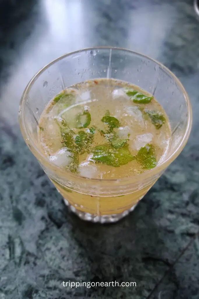 top view of masala lemonade in a glass