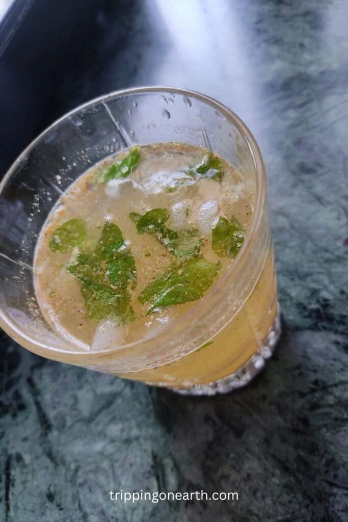 top view of masala lemonade in a glass