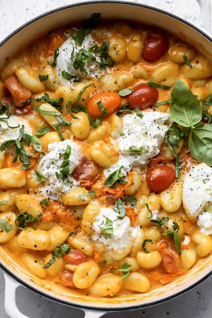 quick last minute dinner: Creamy Tomato Gnocchi with Burrata