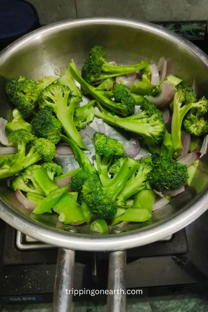 Broccoli mixture in a skillet