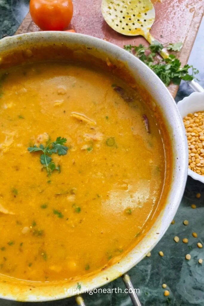 dal dhokli in a skillet