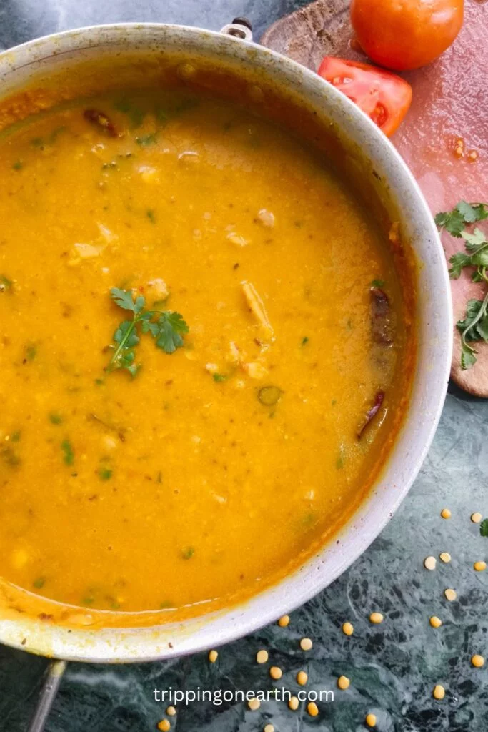 dal dhokli in a skillet