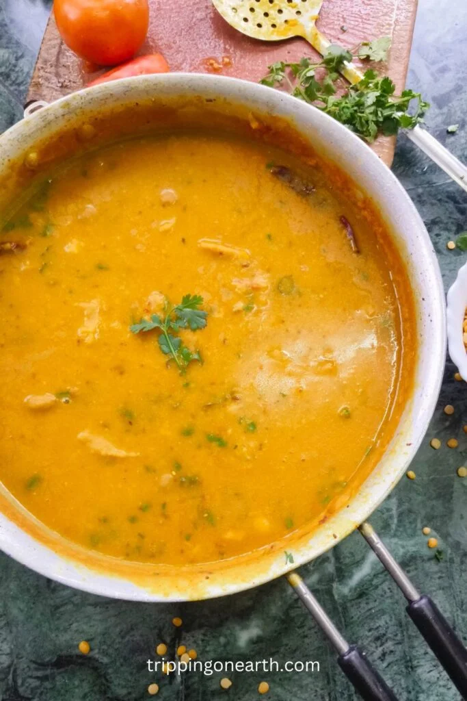 dal dhokli in a skillet