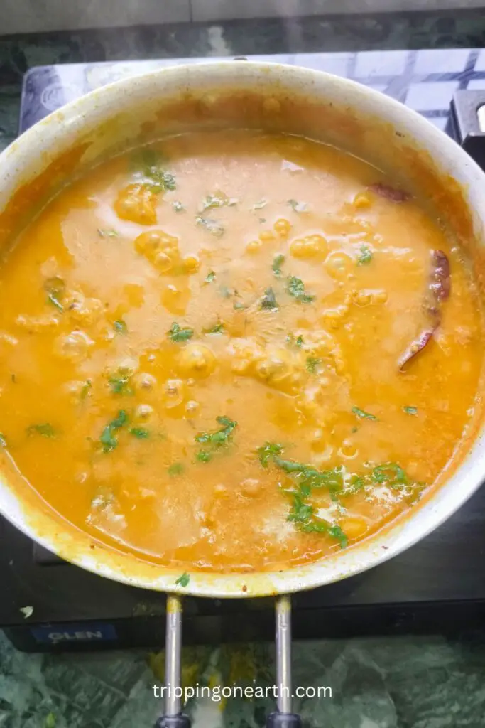 dal dhokli in a skillet