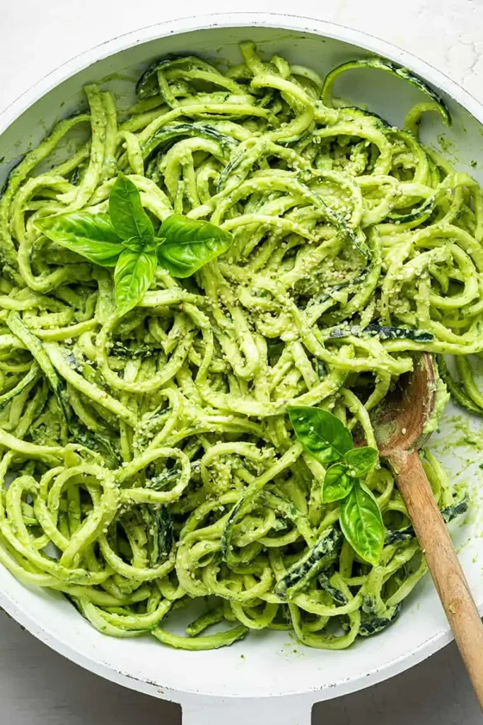 Gluten Free Italian Recipe: Raw Avocado Pesto Zucchini Noodles