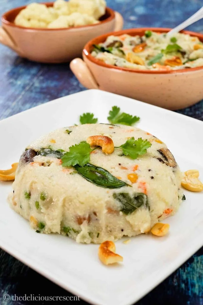 no carb Indian breakfast: vegetable upma with cauliflower
