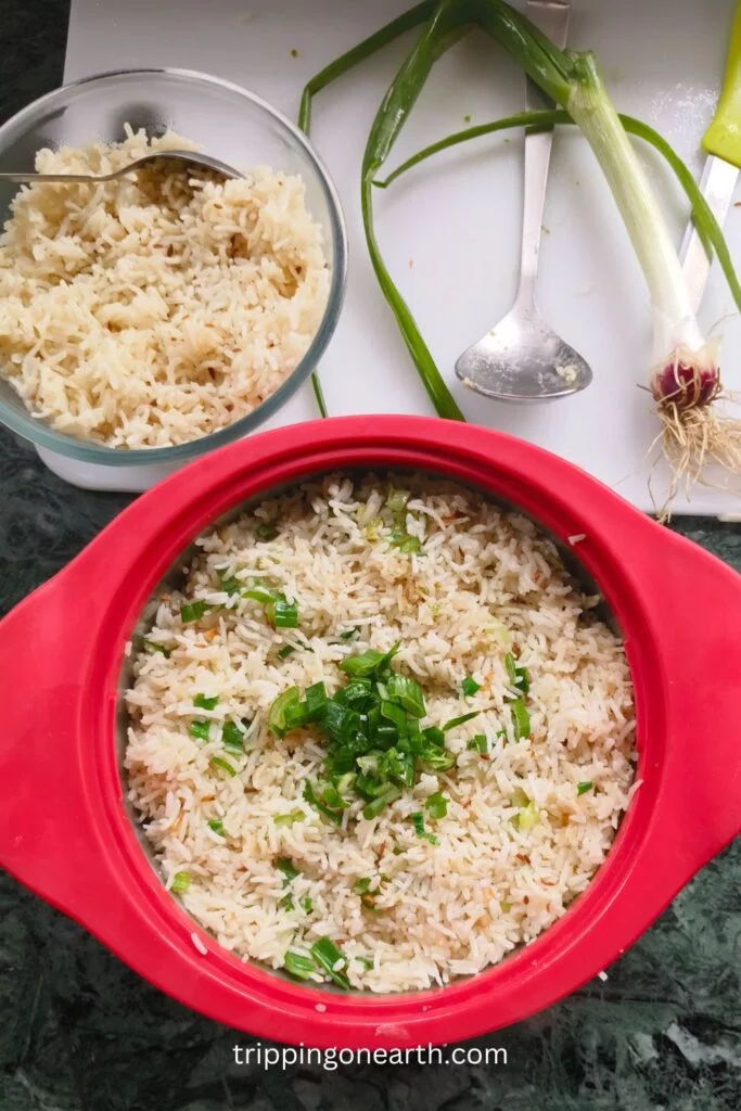 Filipino garlic fried rice in a casserole