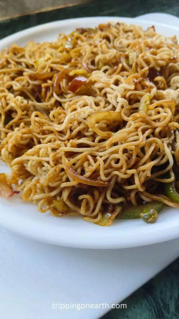 millet noodles on a white plate