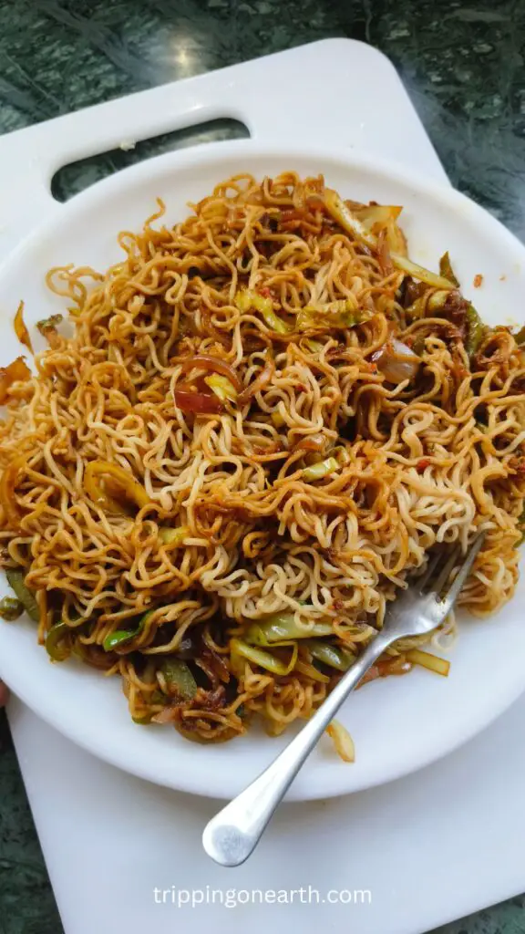 millet noodles on a white plate