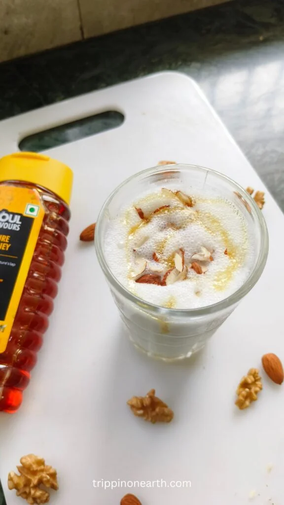 dry fruit smoothie in a glass