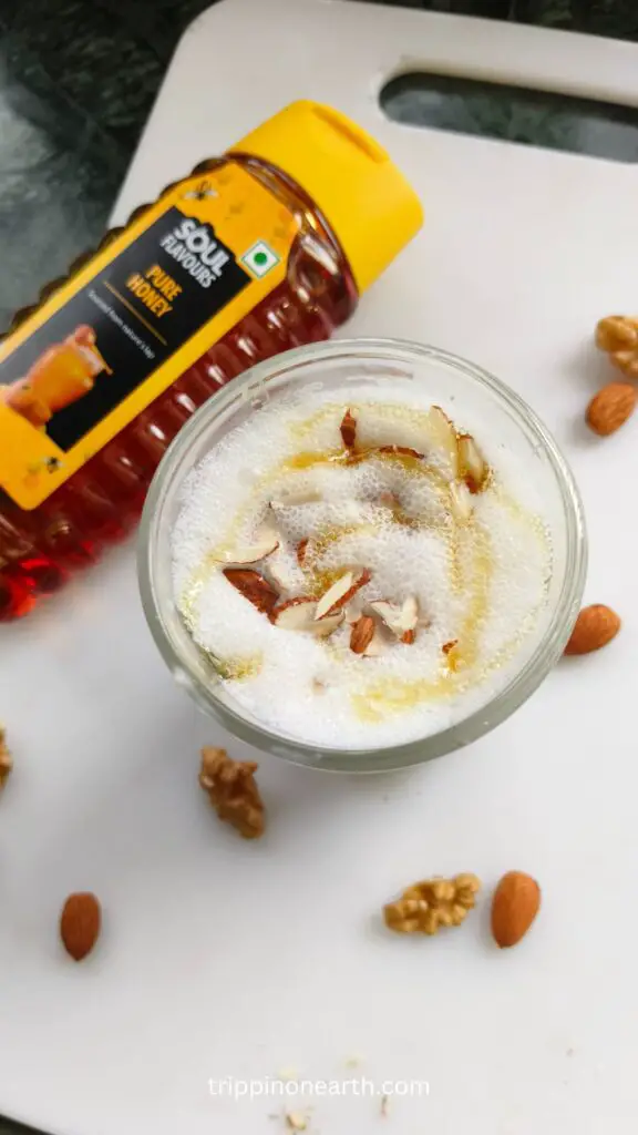 dry fruit smoothie in a glass