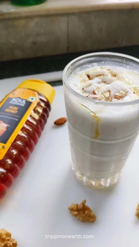 dry fruit smoothie in a glass