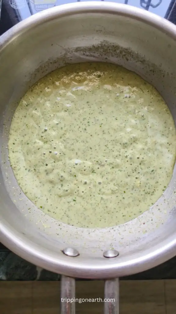 pistachio sauce in the skillet