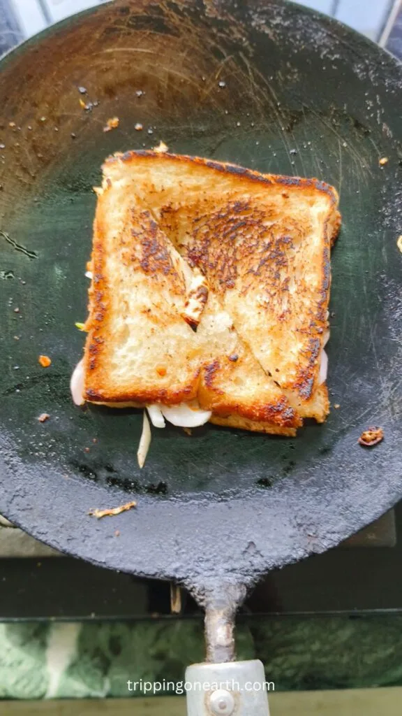Cooked brown side bread on the top
