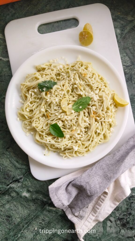lemon pesto pasta on a white plate