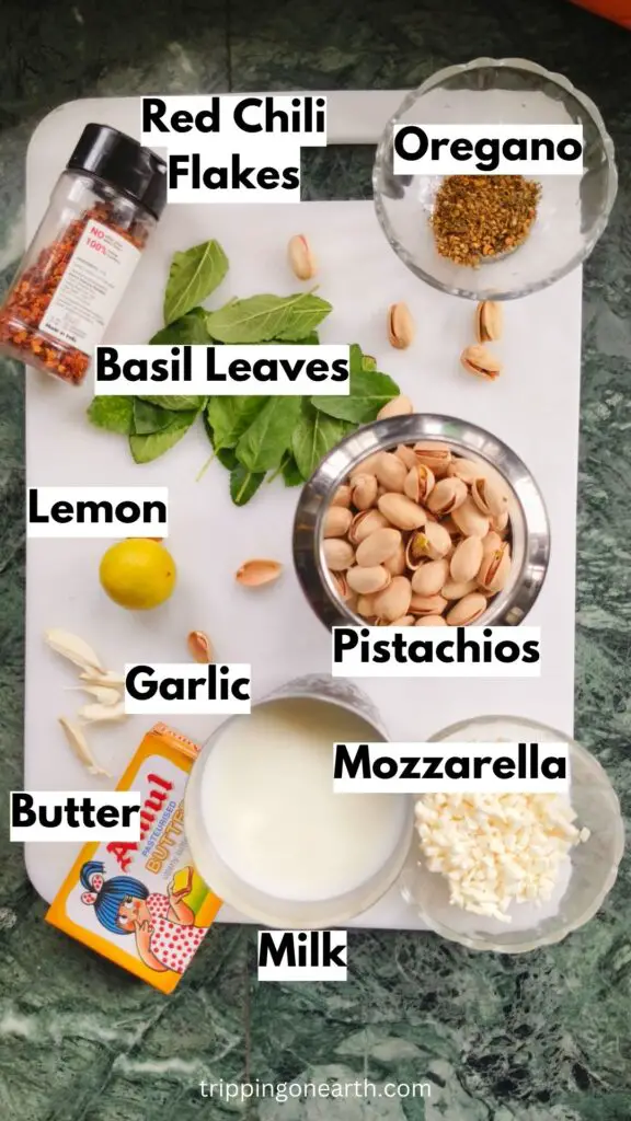 ingredients laid out on a white chopping board