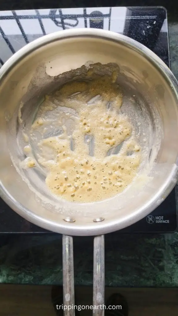 refined flour mixed with butter in a skillet