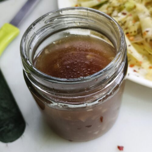 sugar free stir fry sauce in a glass jar