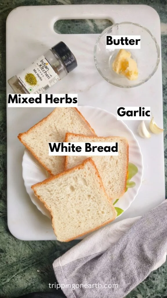 ingredients laid out on a white chopping board.