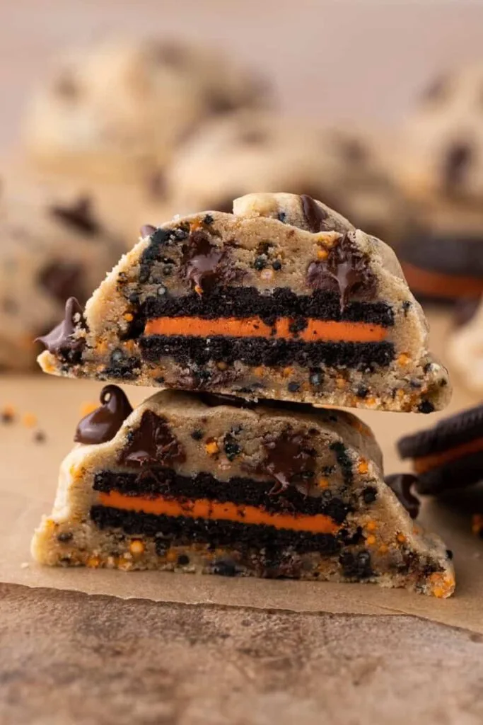 Easy Halloween Oreo Stuffed Chocolate Chip Cookies