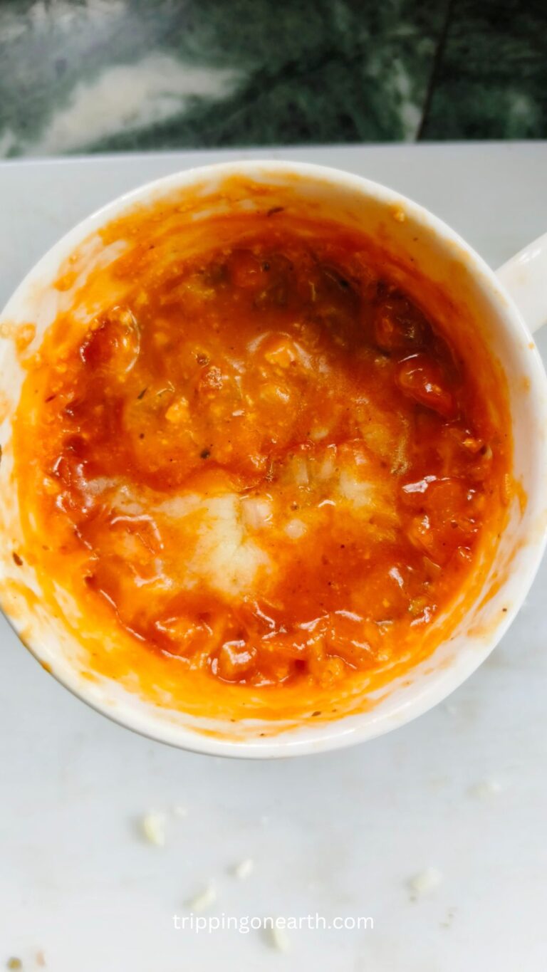 Top view of cottage cheese pizza bowl