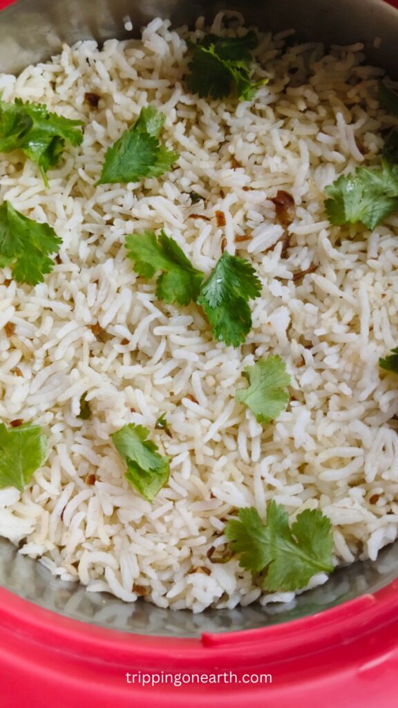 close up of ginger rice in a casserole