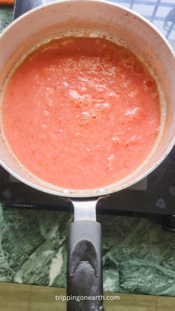Tomato puree in a skillet