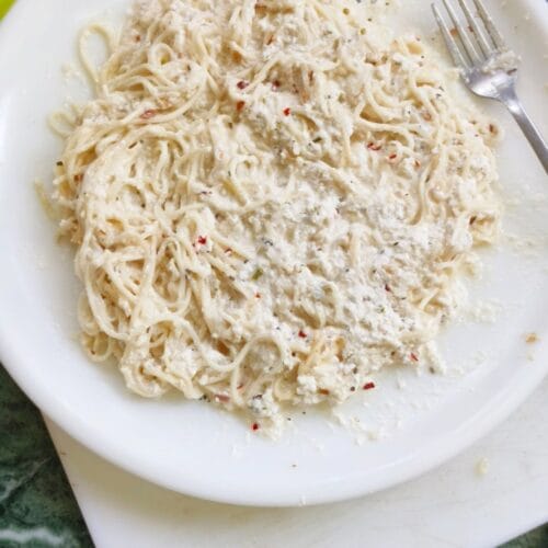 cottage cheese pasta sauce mixed with spaghetti