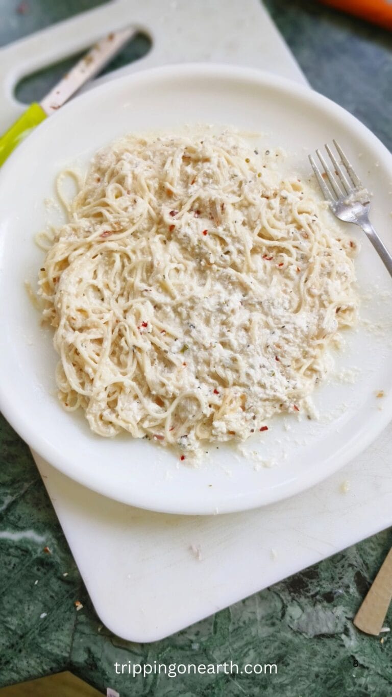 cottage cheese pasta sauce mixed with spaghetti
