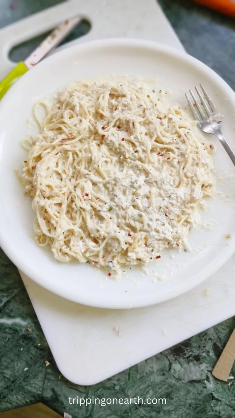 cottage cheese pasta sauce mixed with spaghetti