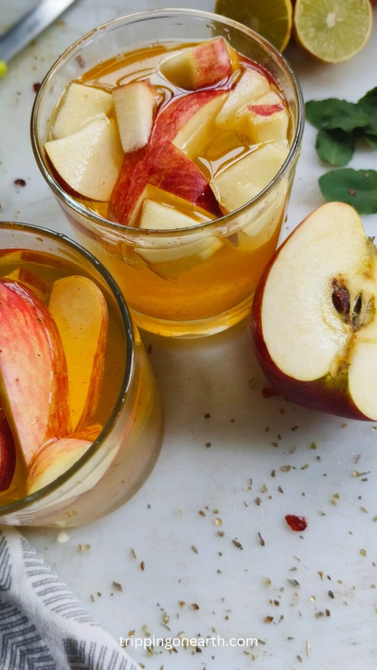 apple cider sangria in two glasses