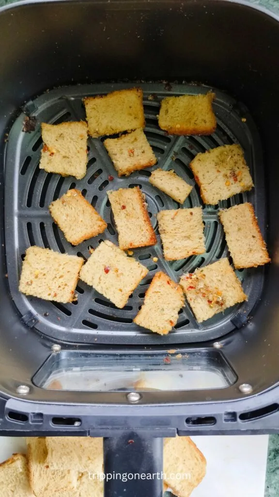 Raw bread croutons in the air fryer