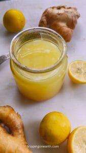 Lemon ginger salad dressing in a jar