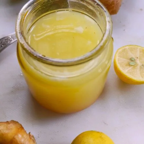 Lemon ginger salad dressing in a jar