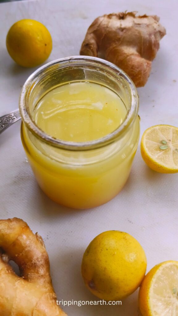 Lemon ginger salad dressing in a jar