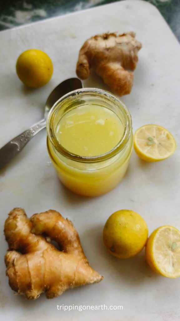 Lemon ginger salad dressing in a jar