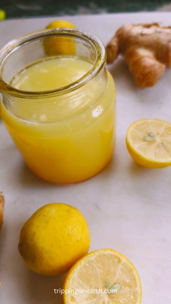 Lemon ginger salad dressing in a jar