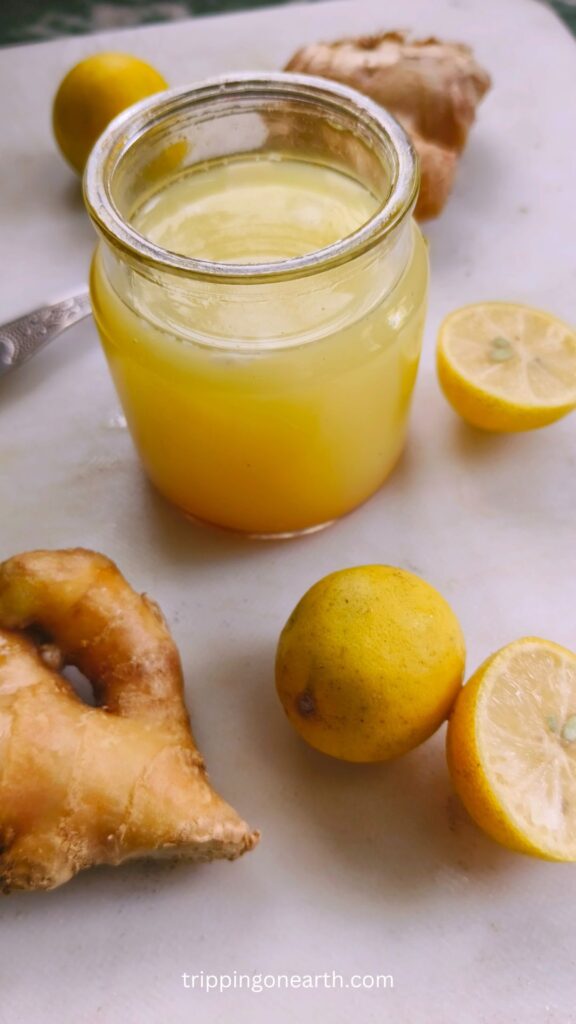 Lemon ginger salad dressing in a jar