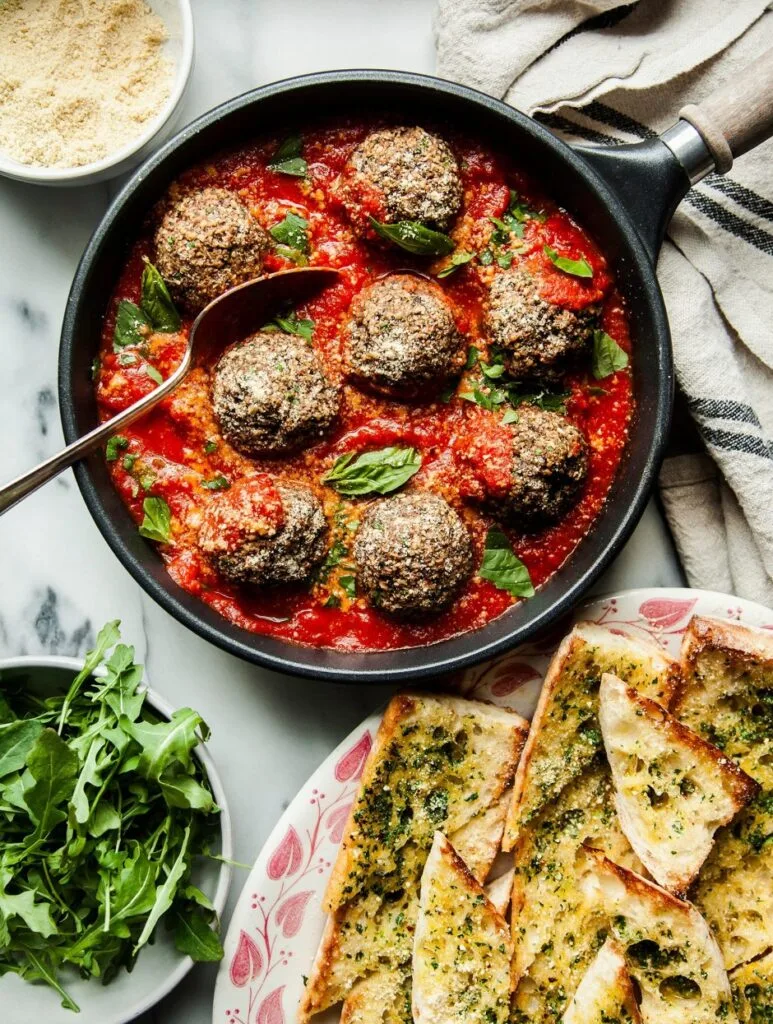 Vegan Mushroom Meatballs & Garlic Bread